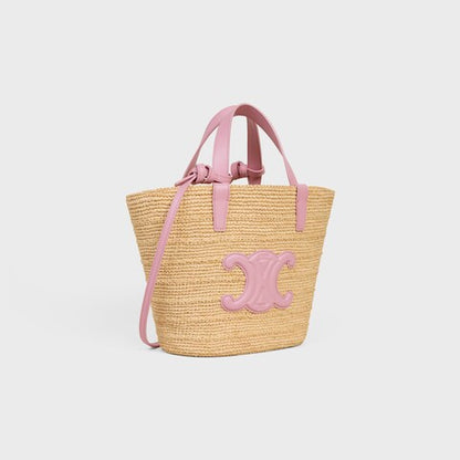 Céline - Classic Panier petit modèle Souple Raphia et veau Pink