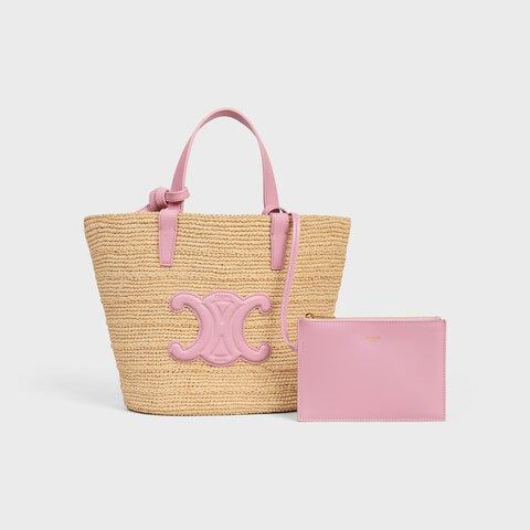 Céline - Classic Panier petit modèle Souple Raphia et veau Pink