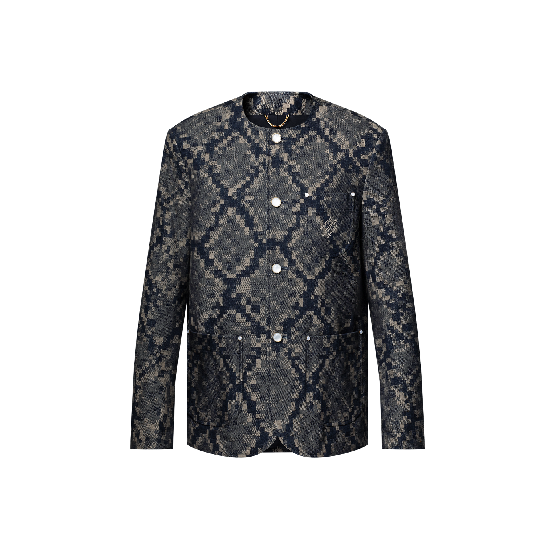 Veste chic sans col en denim graphique