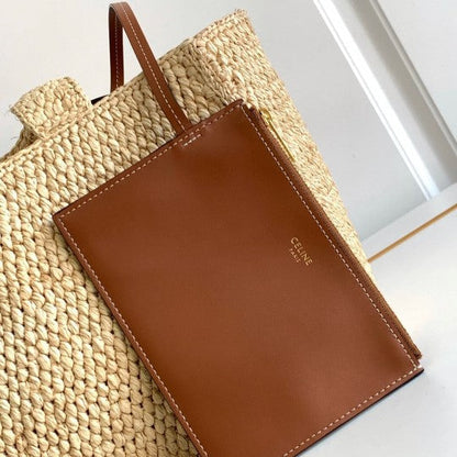 C­eli­ne - Small Cabas Thais Raffia Calfskin Top