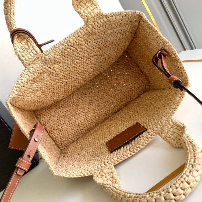 C­eli­ne - Small Cabas Thais Raffia Calfskin Top