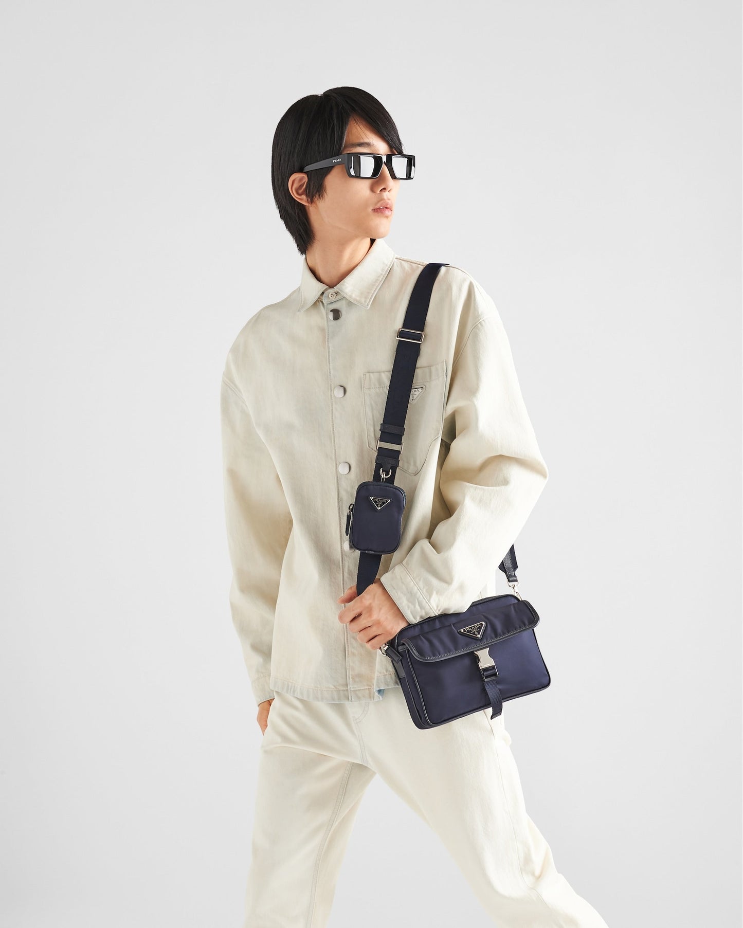 Sac porté épaule en Re-Nylon et cuir Saffiano