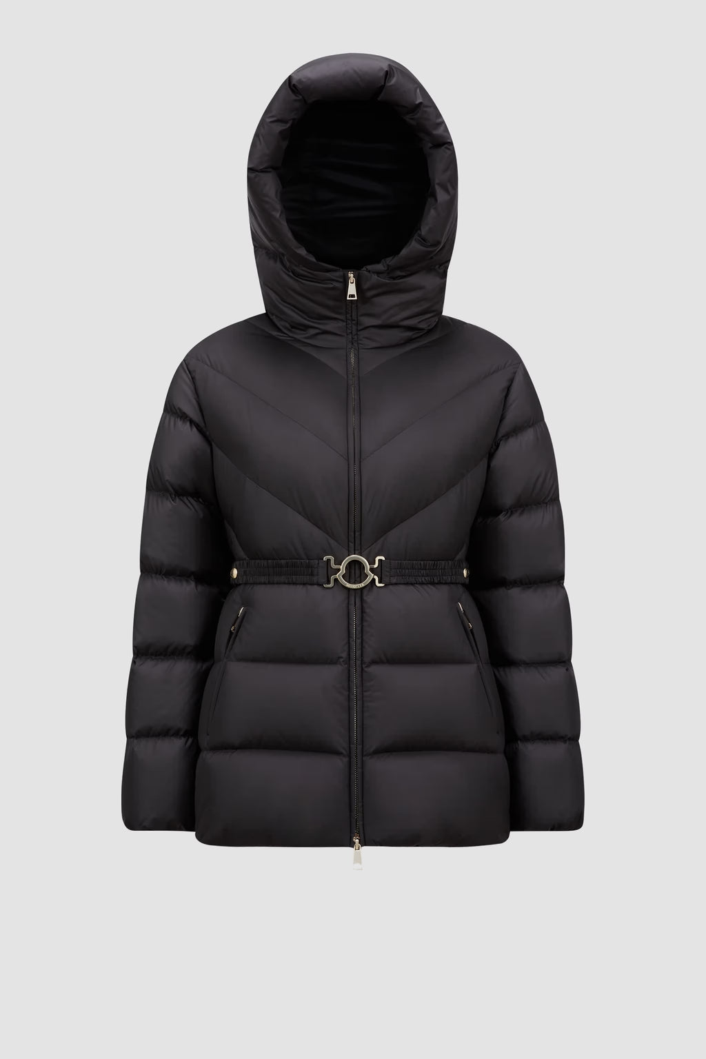 Doudoune courte Brosse à capuche et matelassage diagonal Moncler Noir